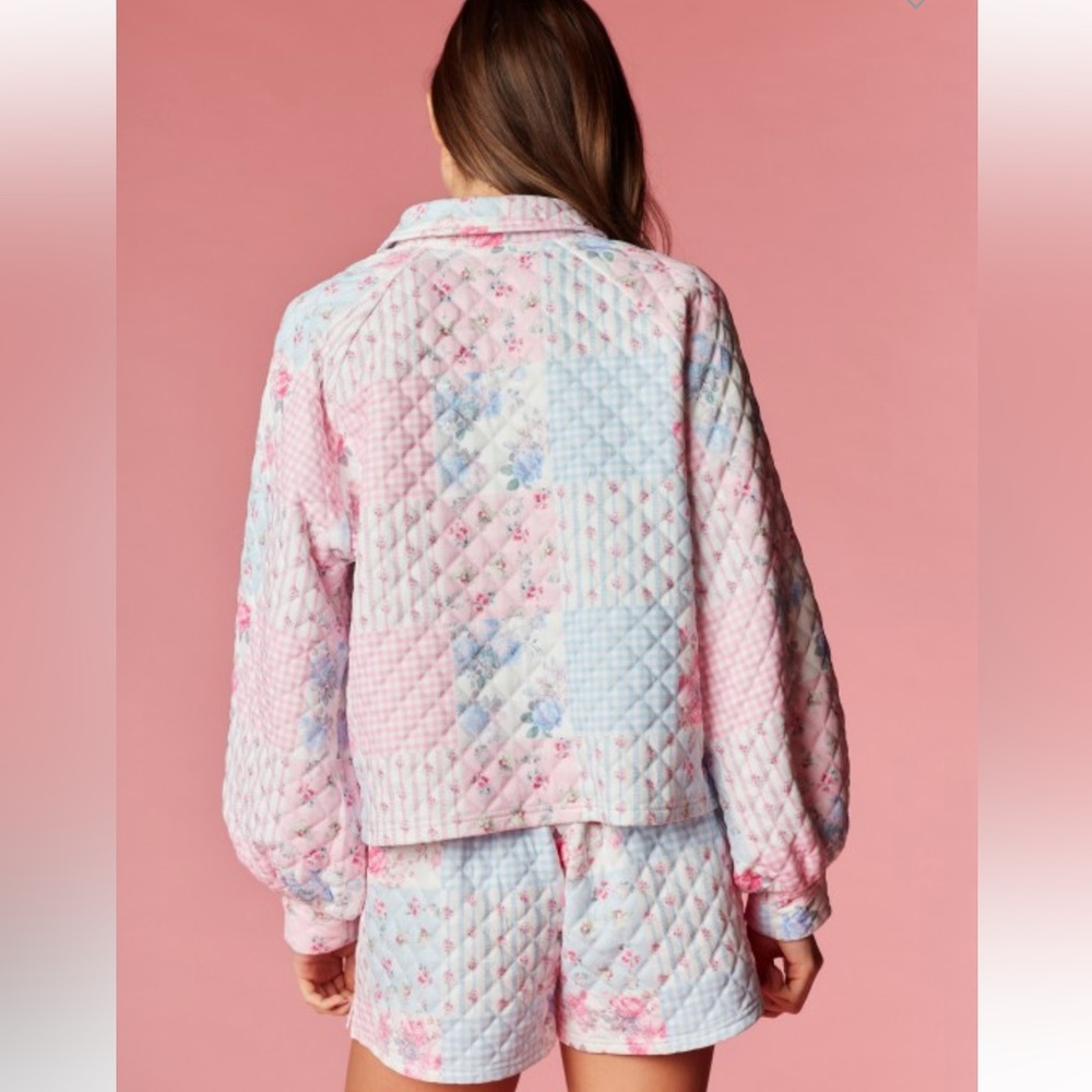 786. Patchwork quilted collared pullover with sho… - image 4